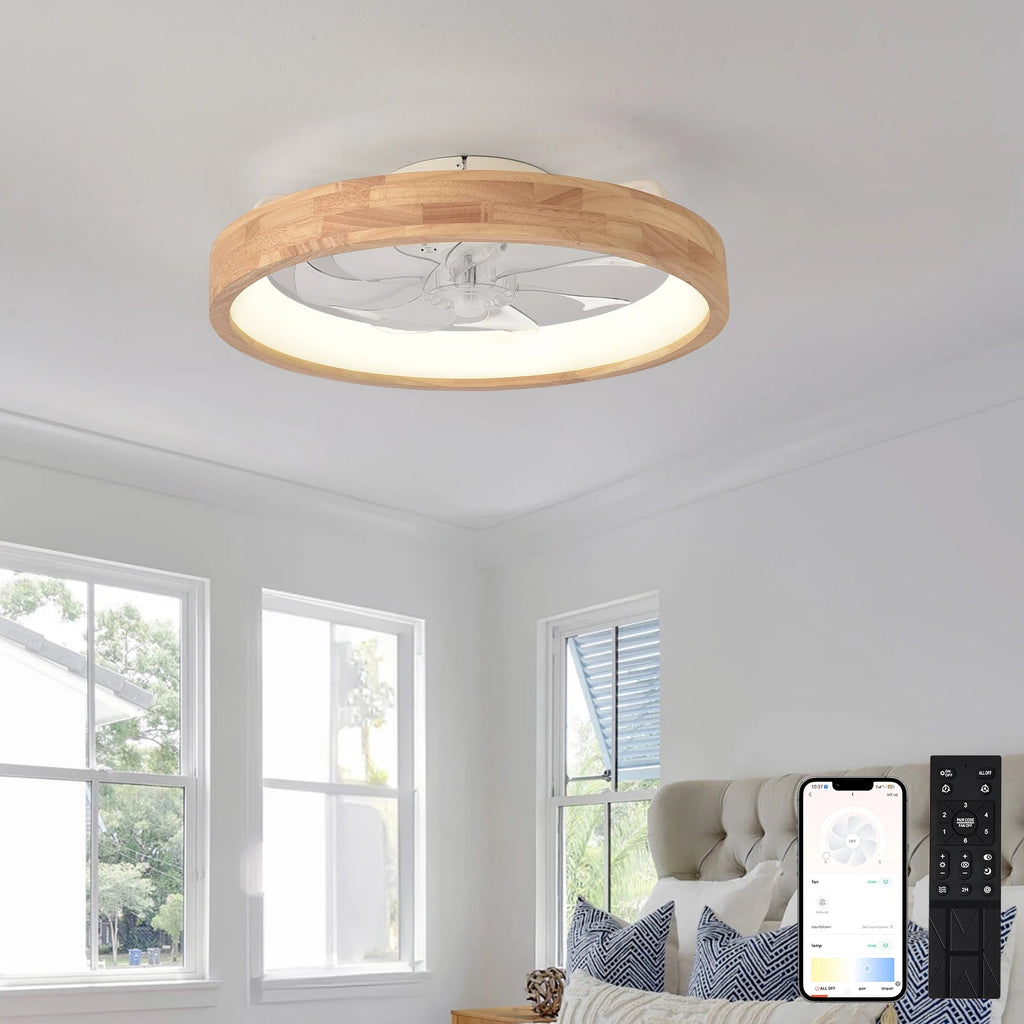 Lámpara de techo con ventilador de madera con LED