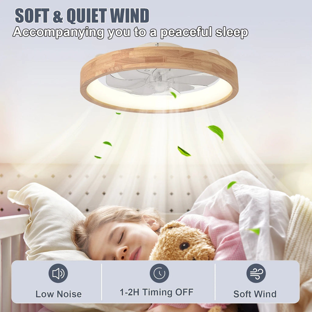 Lámpara de techo con ventilador de madera con LED