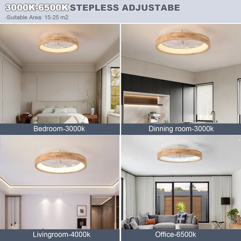 Lámpara de techo con ventilador de madera con LED