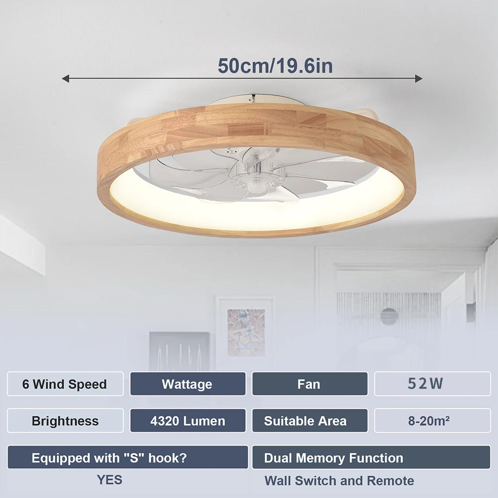 Lámpara de techo con ventilador de madera con LED