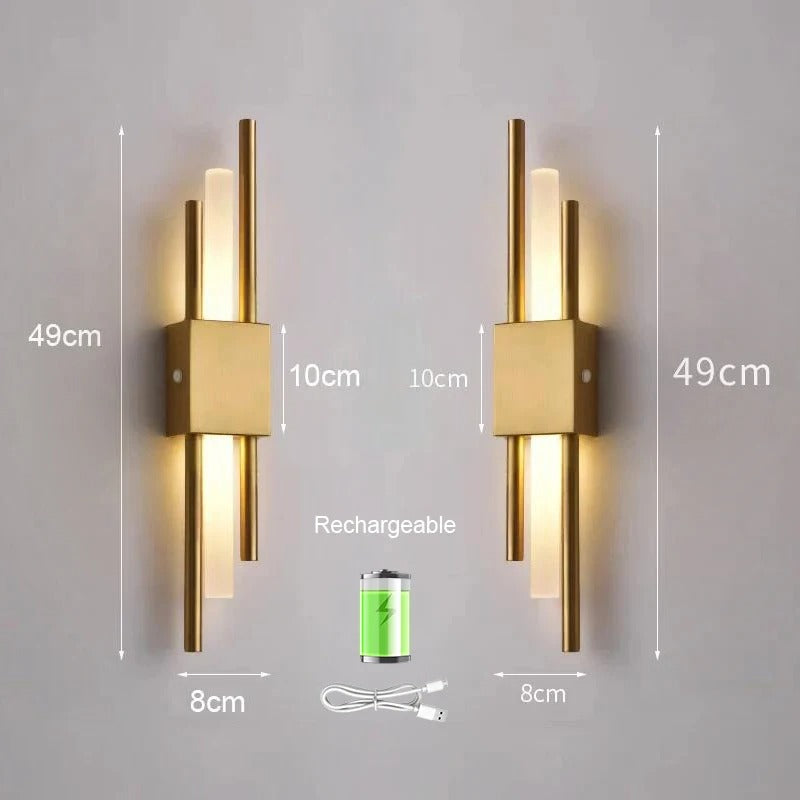 LED Staggered Wireless Wall Sconce – Usb Rechargeable Indoor Lighting for Modern Home Decor