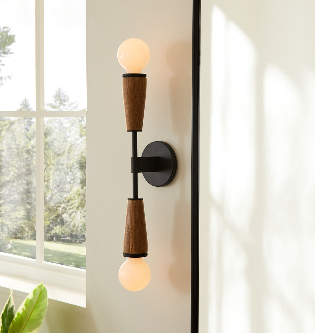 NovaEra Retro Wall Lamp With Solid Brass Body And Walnut Or White Oak Finish