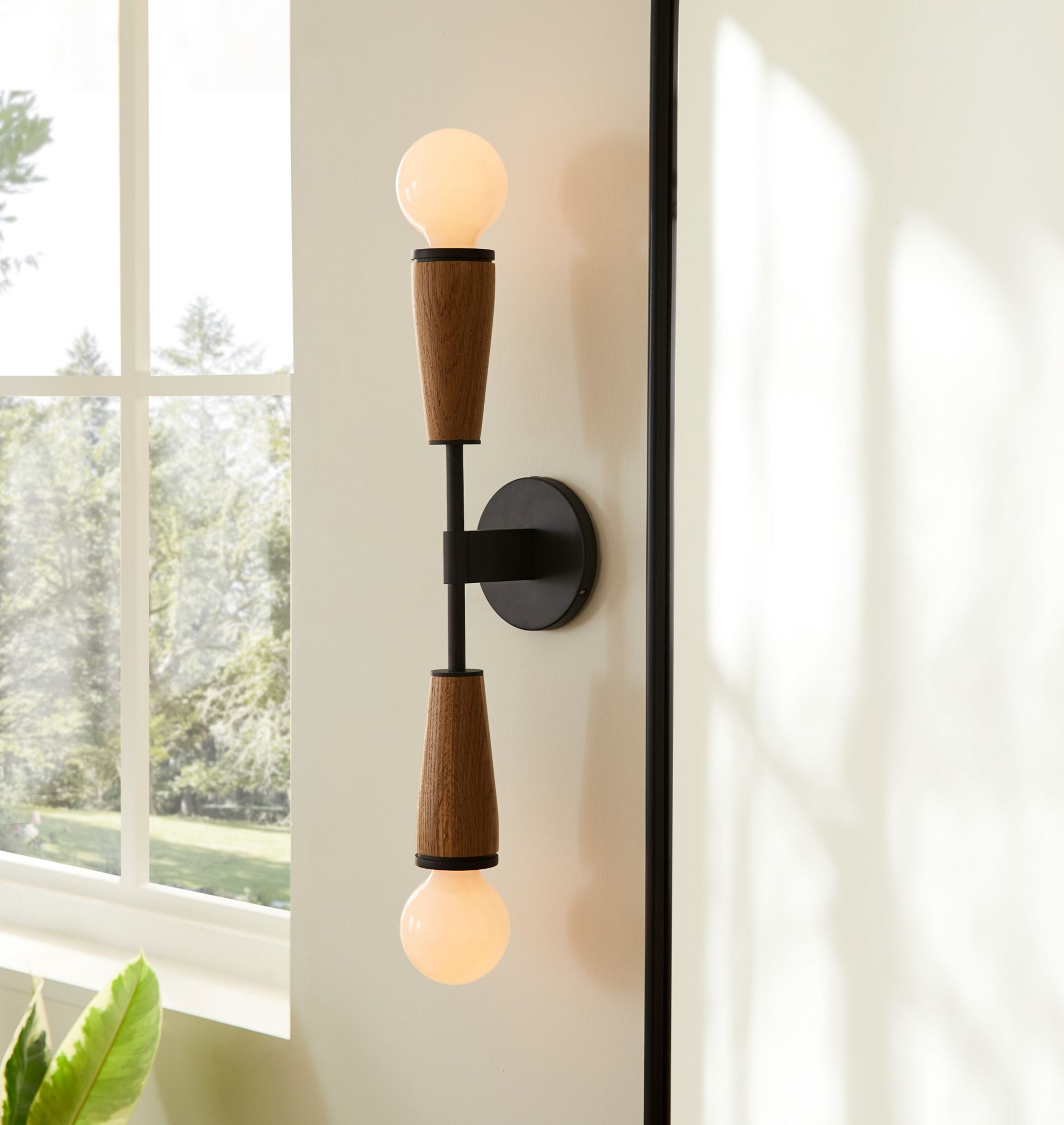 NovaEra Retro Wall Lamp With Solid Brass Body And Walnut Or White Oak Finish