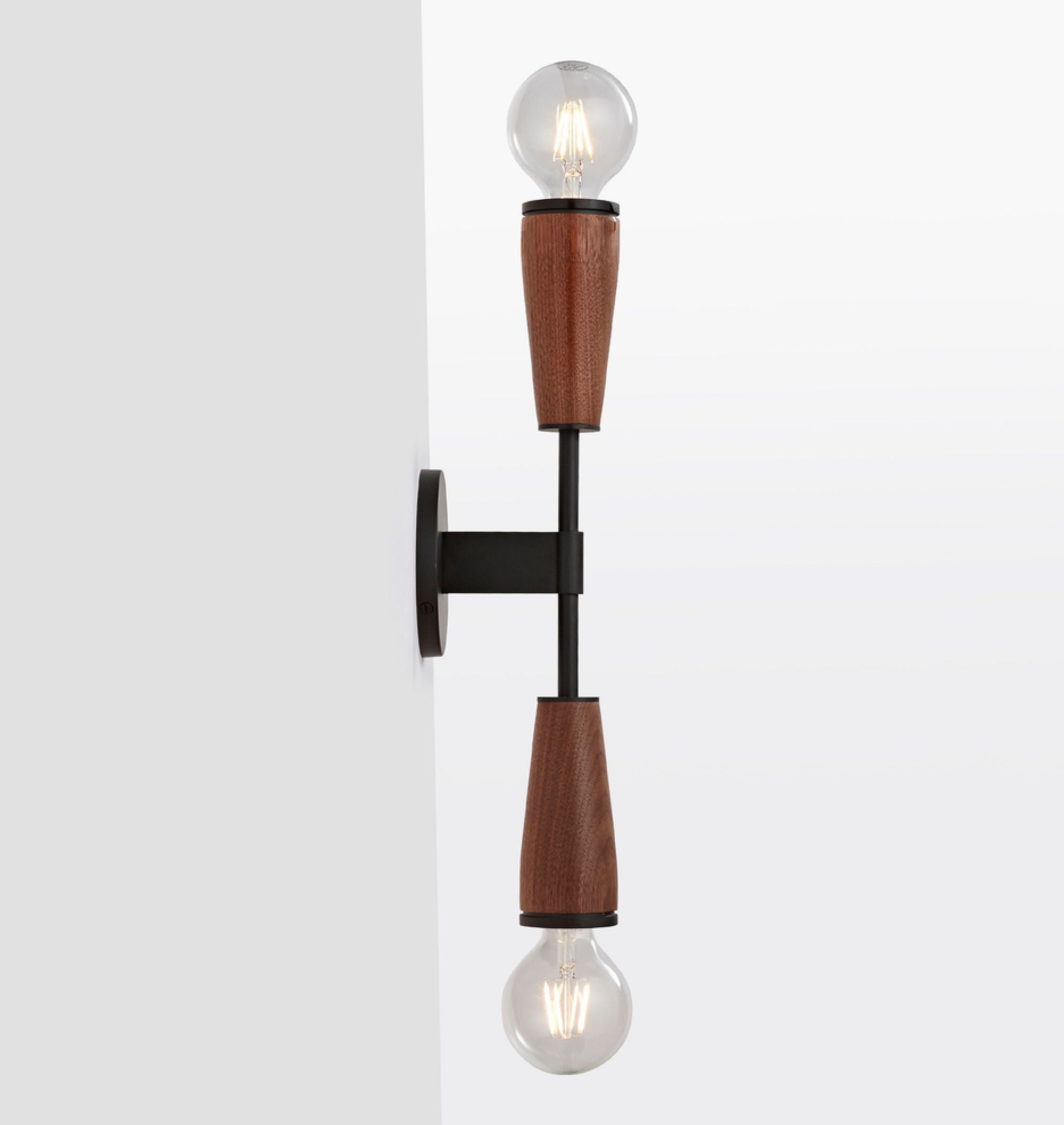 NovaEra Retro Wall Lamp With Solid Brass Body And Walnut Or White Oak Finish