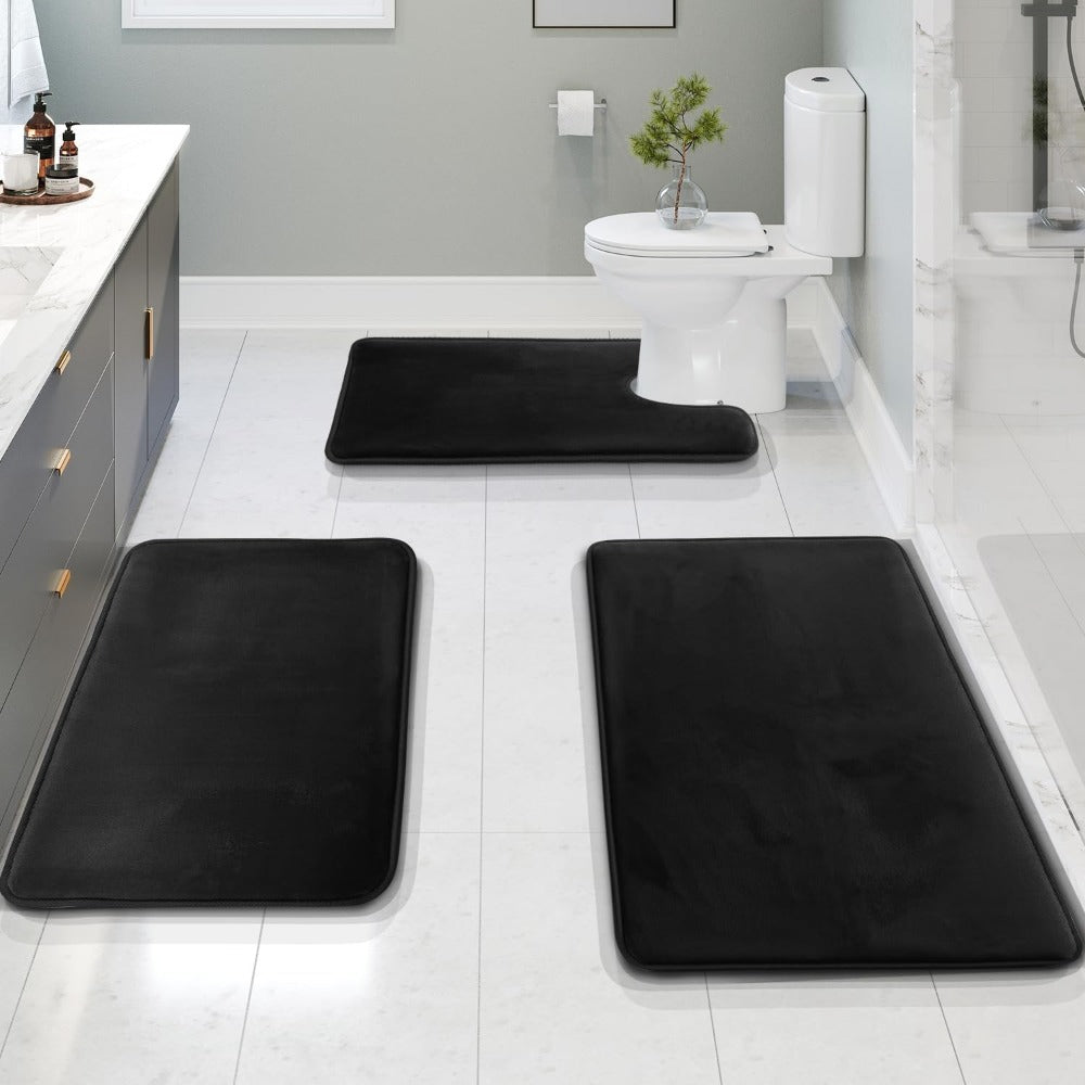 Velora Plush Velvet Memory Foam Bath Mat, 3-Piece Set