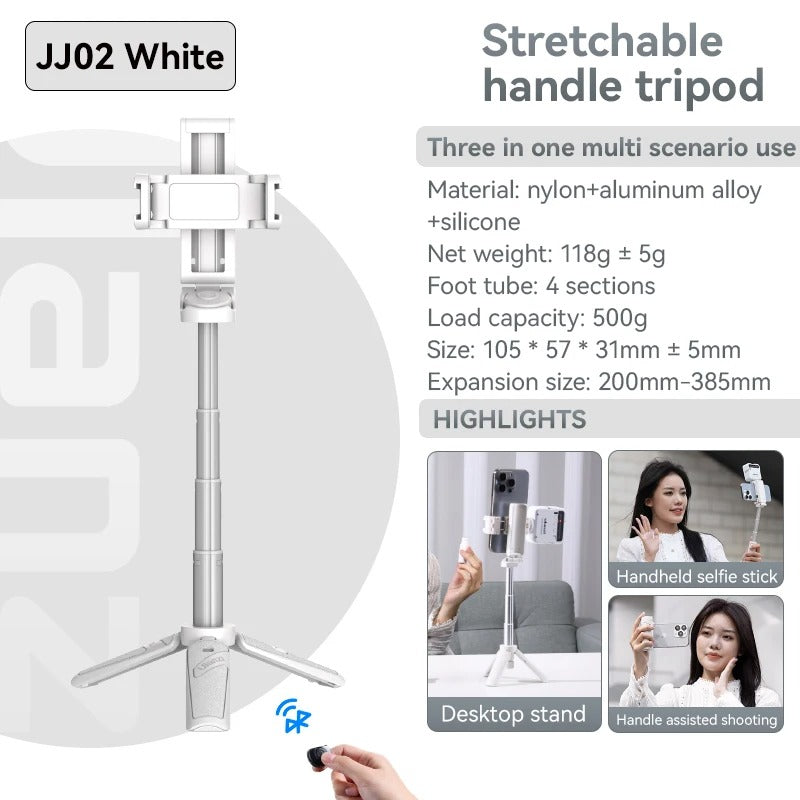 Bluetooth selfie tyč s tripodem – 4-sekční roztažitelná otočná rukojeť pro stabilní snímky