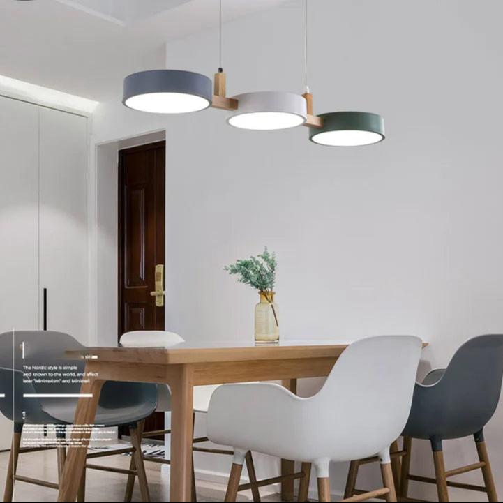 NovaLume Wood Led Pendant Light With Colorful Disk Accents