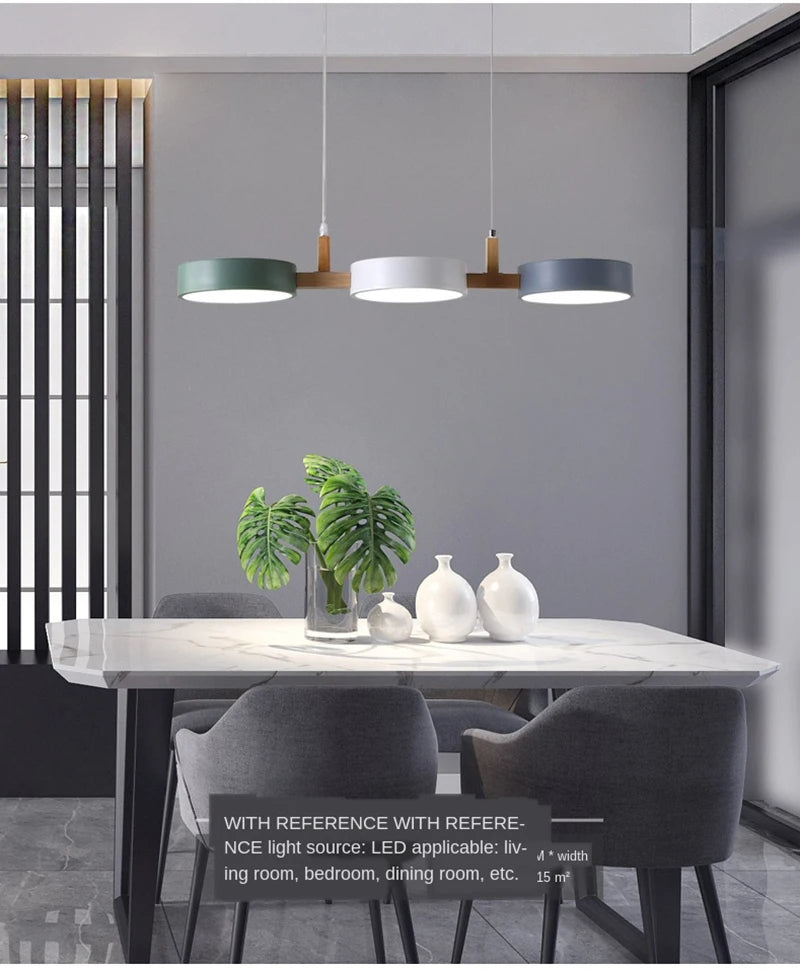 NovaLume Wood Led Pendant Light With Colorful Disk Accents