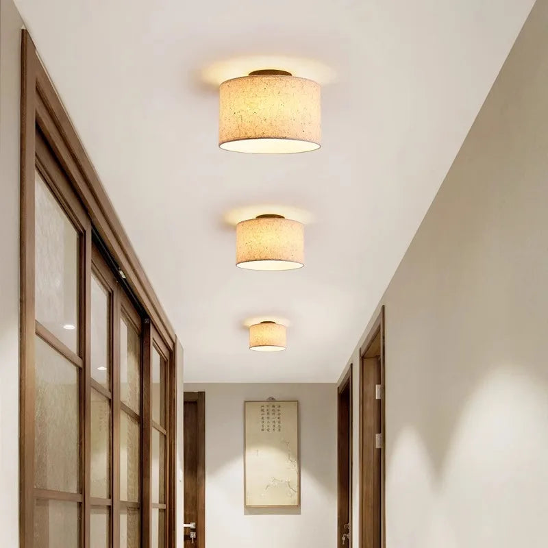 Hikari Rice Paper Ceiling Lamp With Warm Wood Accents Flush Mount