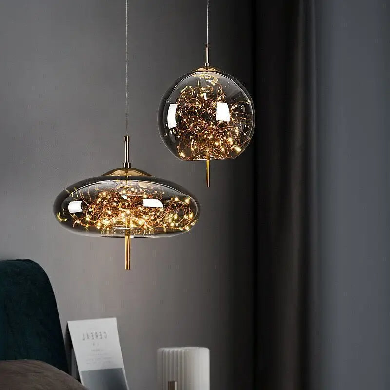Astris Glow Glass Pendant Lamp With Smoky Shade For Celestial Ambience