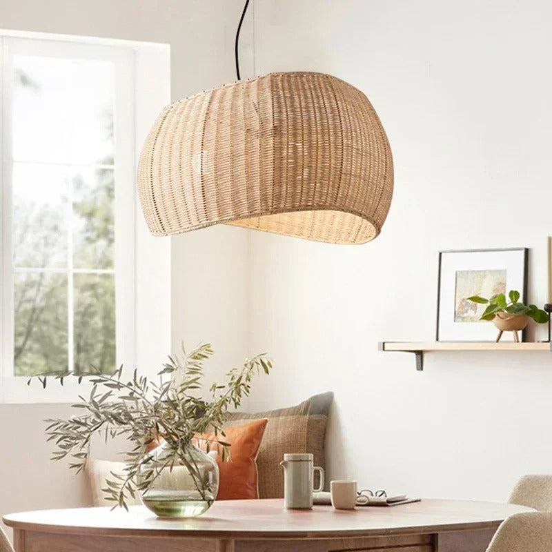 Aurela Bamboo Weave Pendant Light With Faux Sheepskin Shade