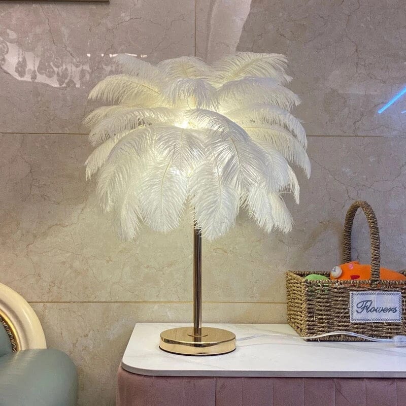 LyraFeather LED Lamp With Ostrich Fur And Metal Base