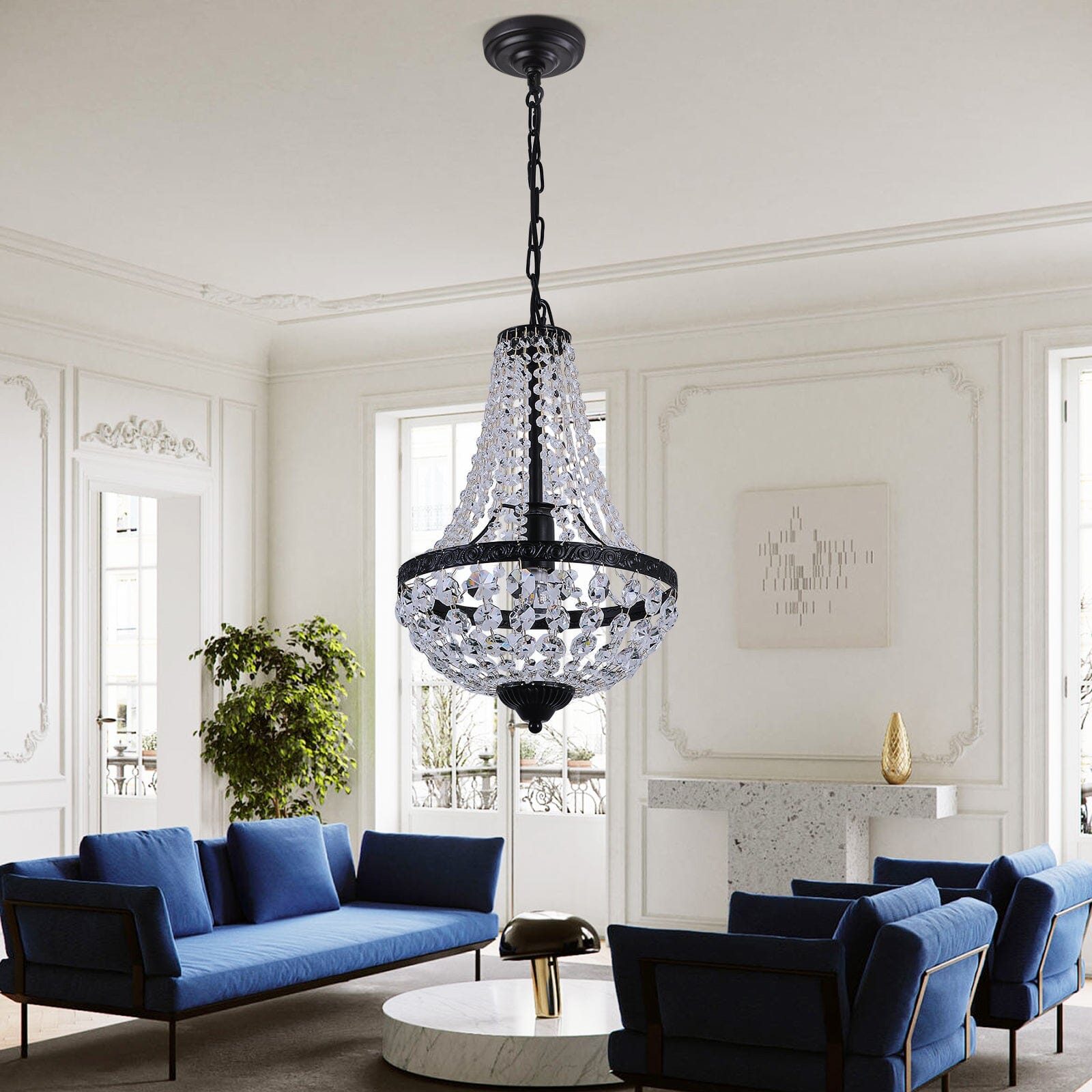 Lyrae Handmade Premium Crystal Chandelier With Matte Black Metalwork