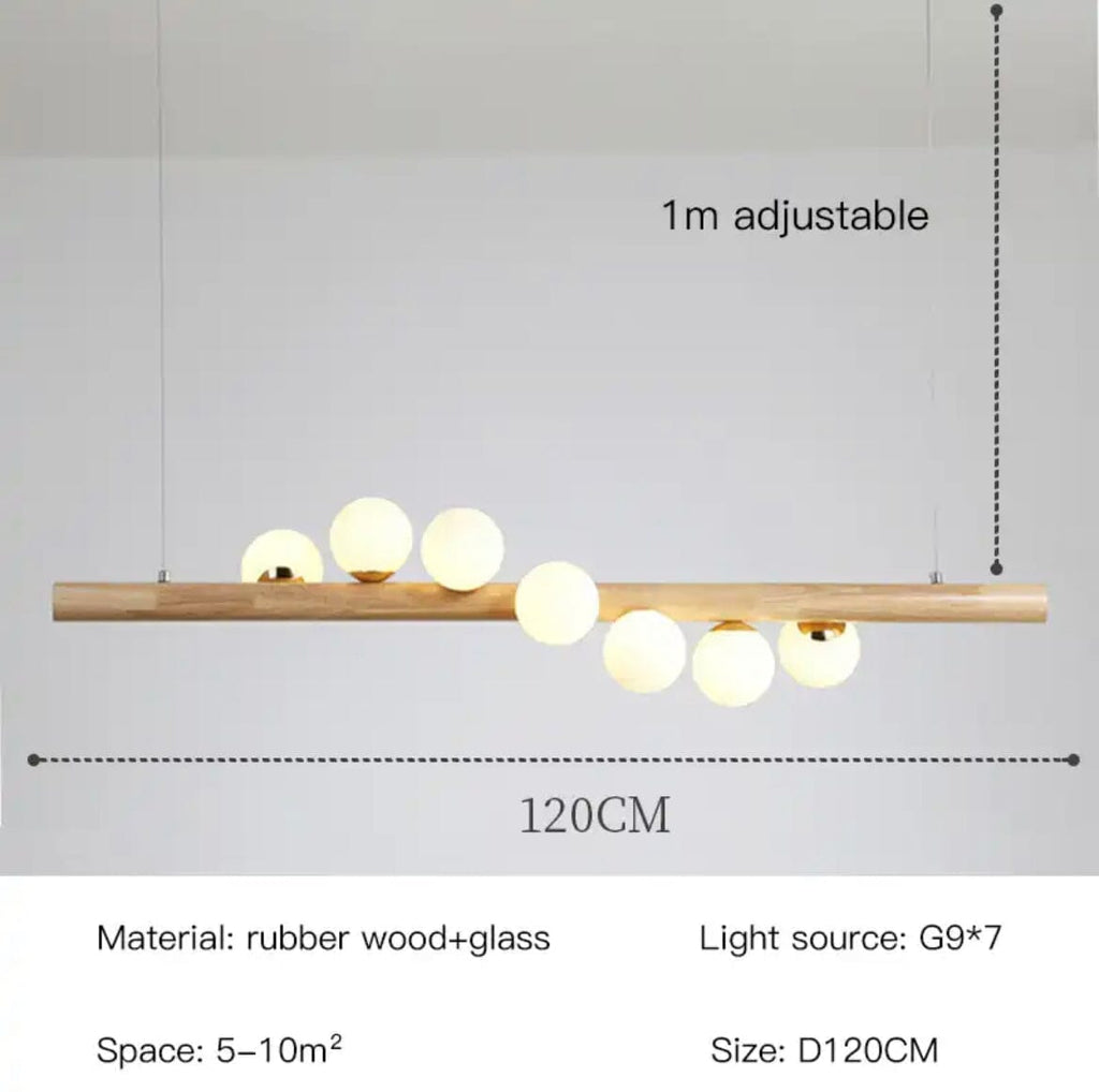 WhorlWood Seven LED Spiral Glass Pendant Light With Wooden Bar