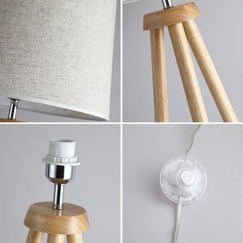 Liora Floor Lamp With Natural Wood Body And Cream Linen Shade
