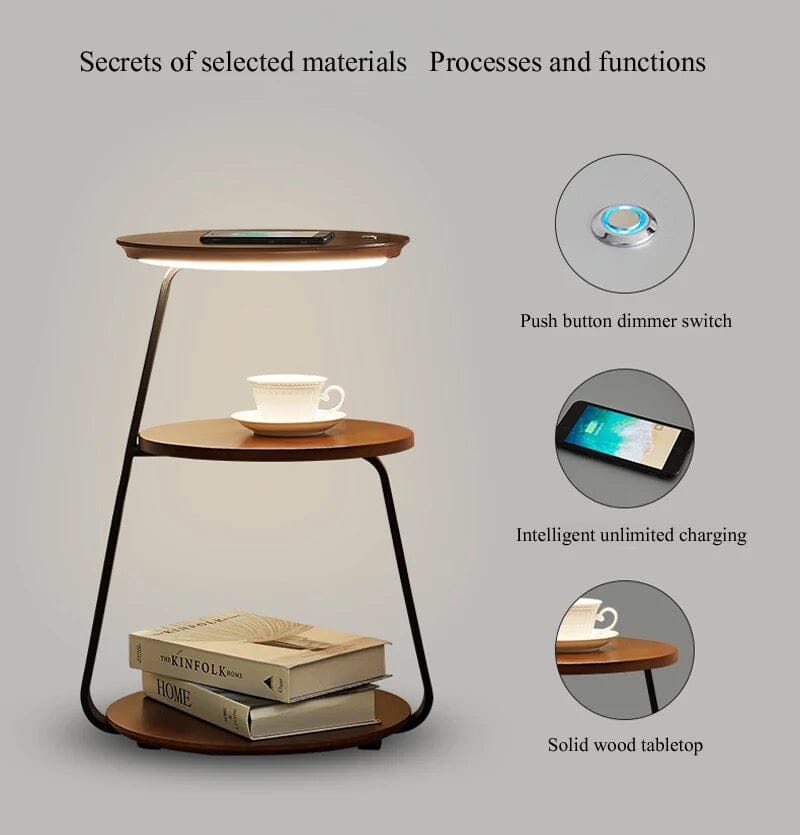 Novae Chestnut Three-In-One Table Lamp With Wireless Charging