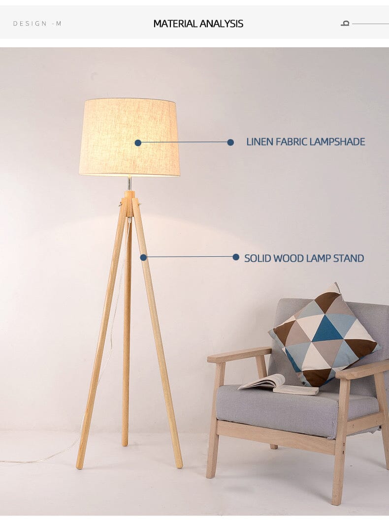 Liora Floor Lamp With Natural Wood Body And Cream Linen Shade