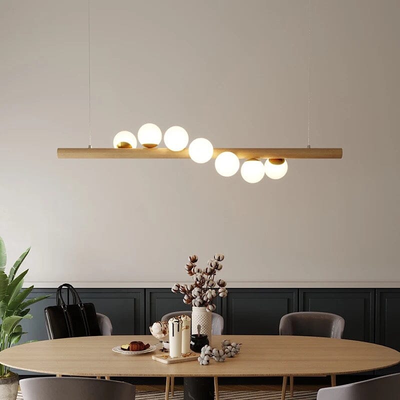 WhorlWood Seven LED Spiral Glass Pendant Light With Wooden Bar