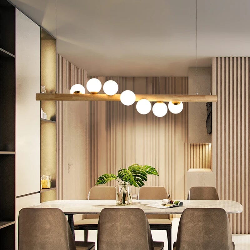 WhorlWood Seven LED Spiral Glass Pendant Light With Wooden Bar