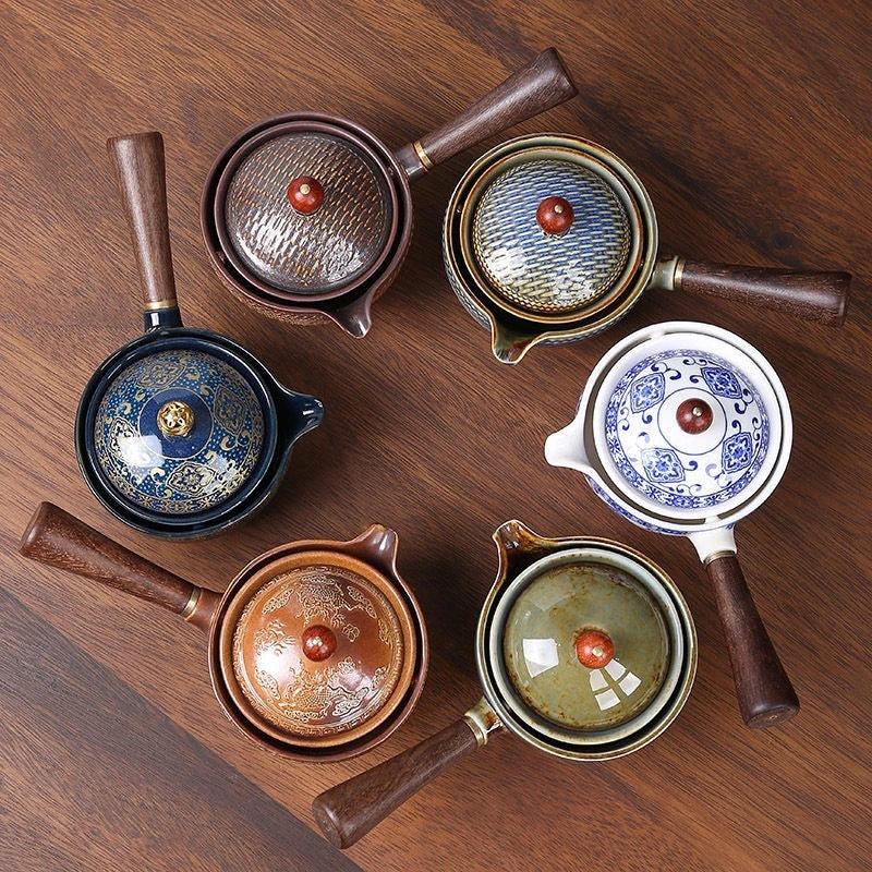 Keramická japonská otočná čajová konvice prémiová sada