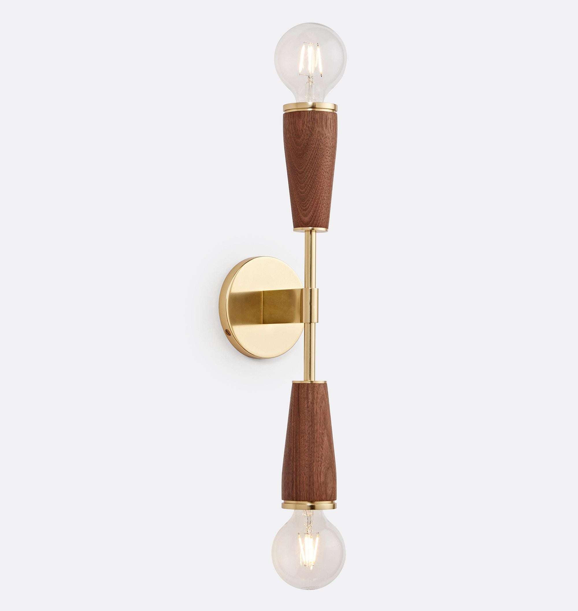NovaEra Retro Wall Lamp With Solid Brass Body And Walnut Or White Oak Finish