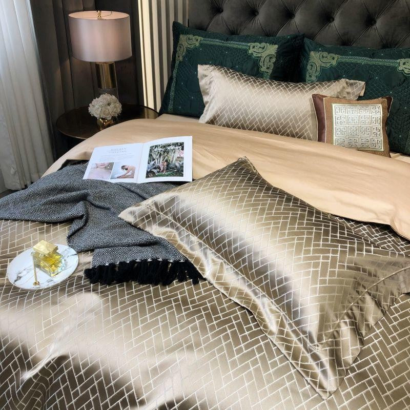 Jasmine Gold Luxury Jacquard Duvet Cover Set