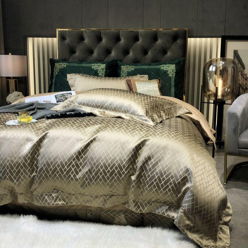 Jasmine Gold Luxury Jacquard Duvet Cover Set