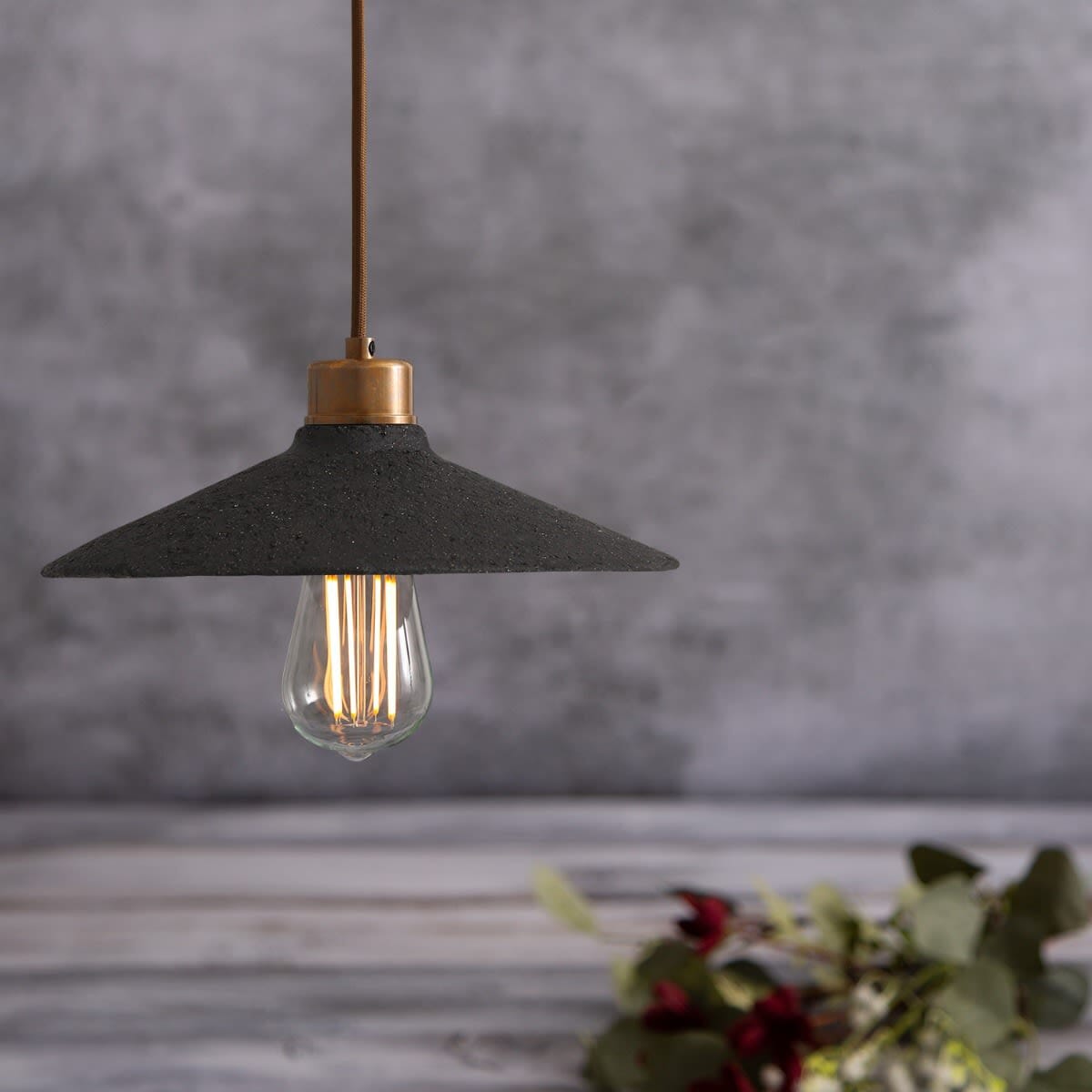 Nyra 28cm Organic Ceramic Pendant Light in Black Clay