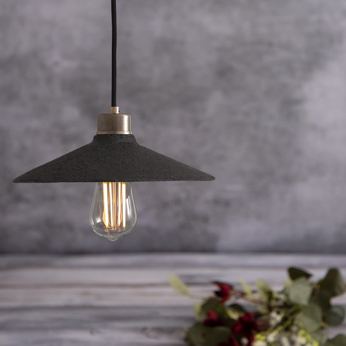Nyra 28cm Organic Ceramic Pendant Light in Black Clay