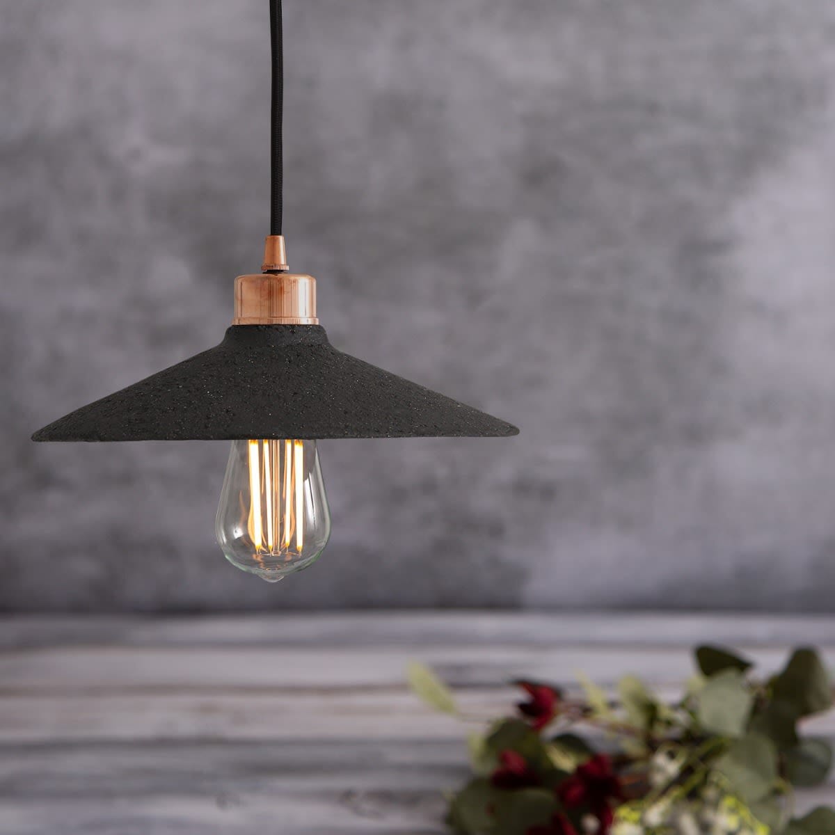 Nyra 28cm Organic Ceramic Pendant Light in Black Clay