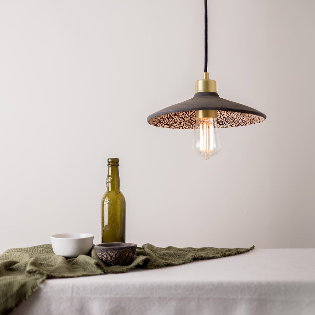 Nyra 28cm Organic Ceramic Pendant Light in Black Clay