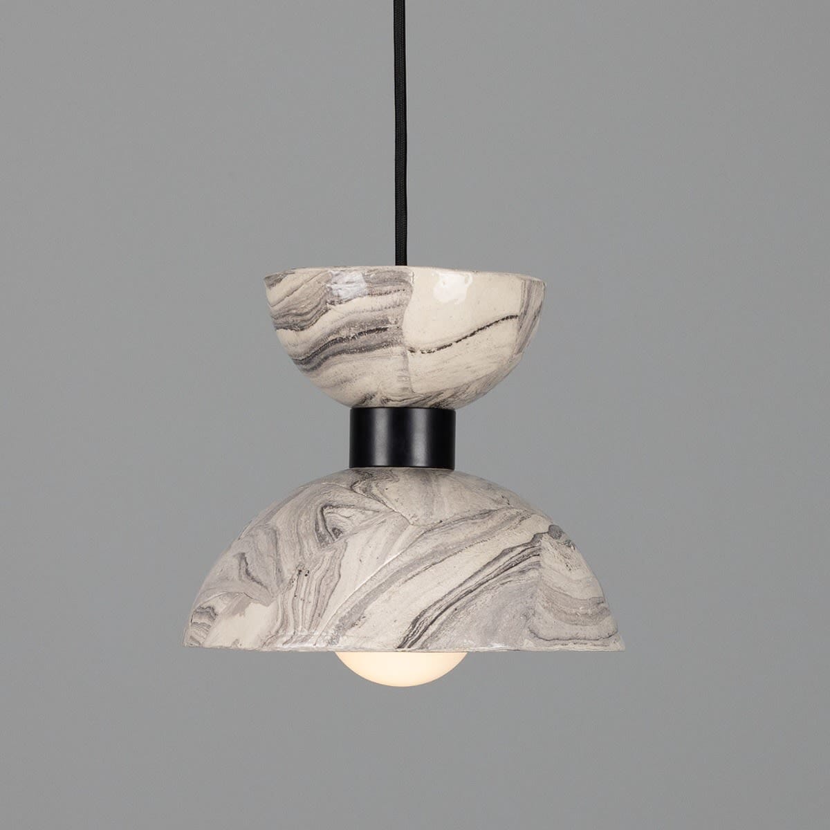 Lysara Marble Ceramic Pendant Light With Brass Double Dome 20cm