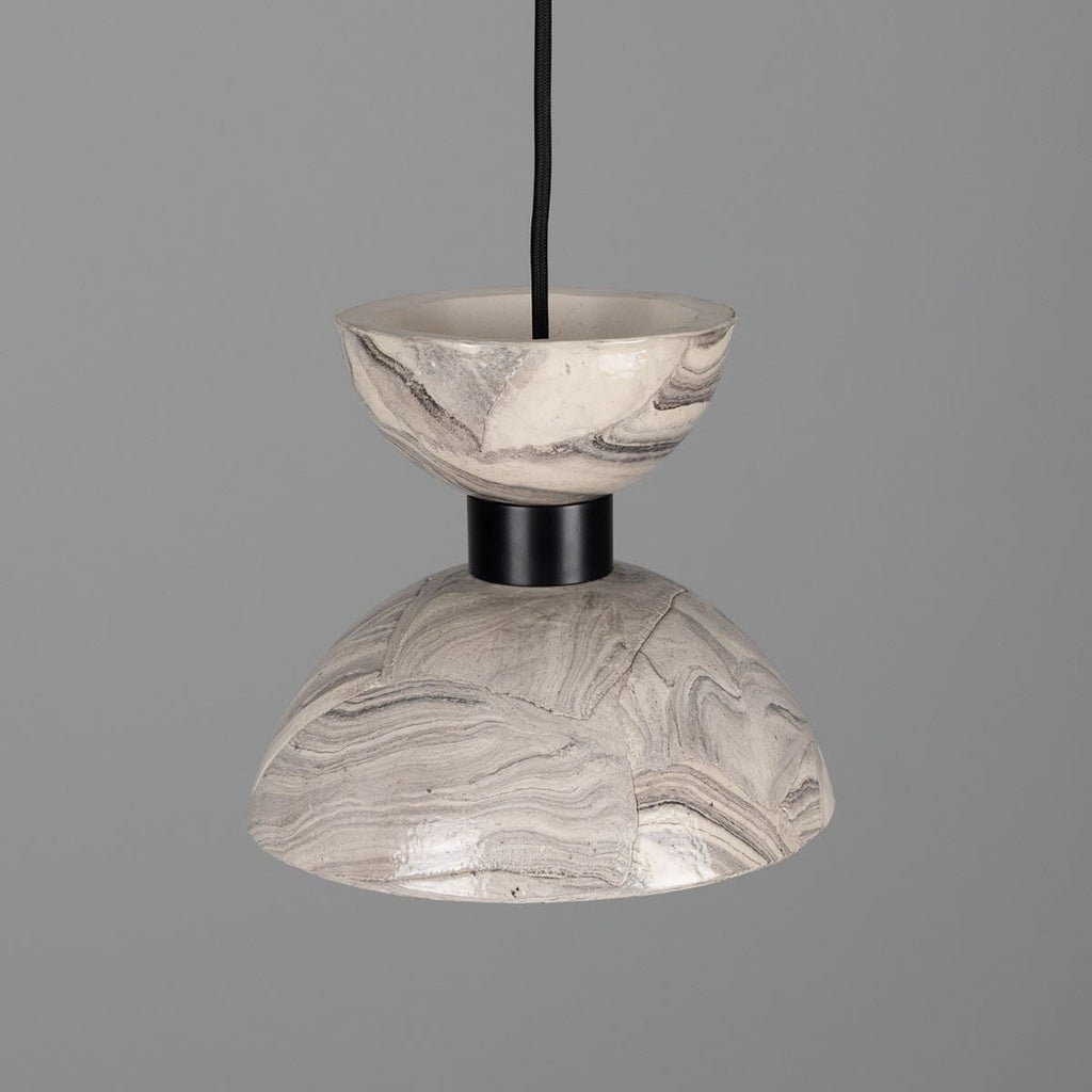 Lysara Marble Ceramic Pendant Light With Brass Double Dome 20cm