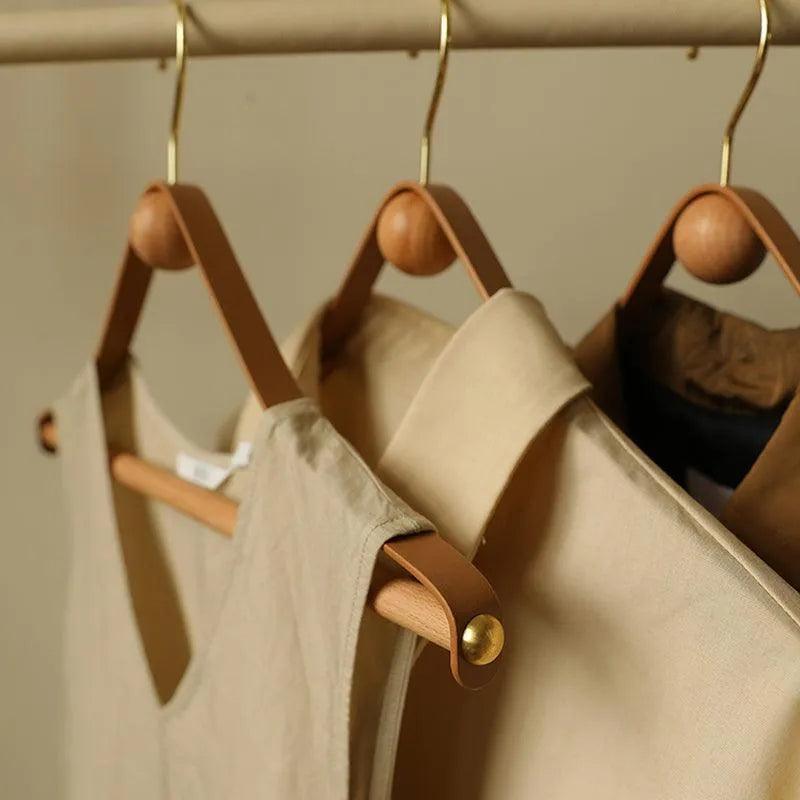 Modern Vintage Leather Wood Clothes Hanger │ Design Wardrobe Coat Trousers Storage Organizer