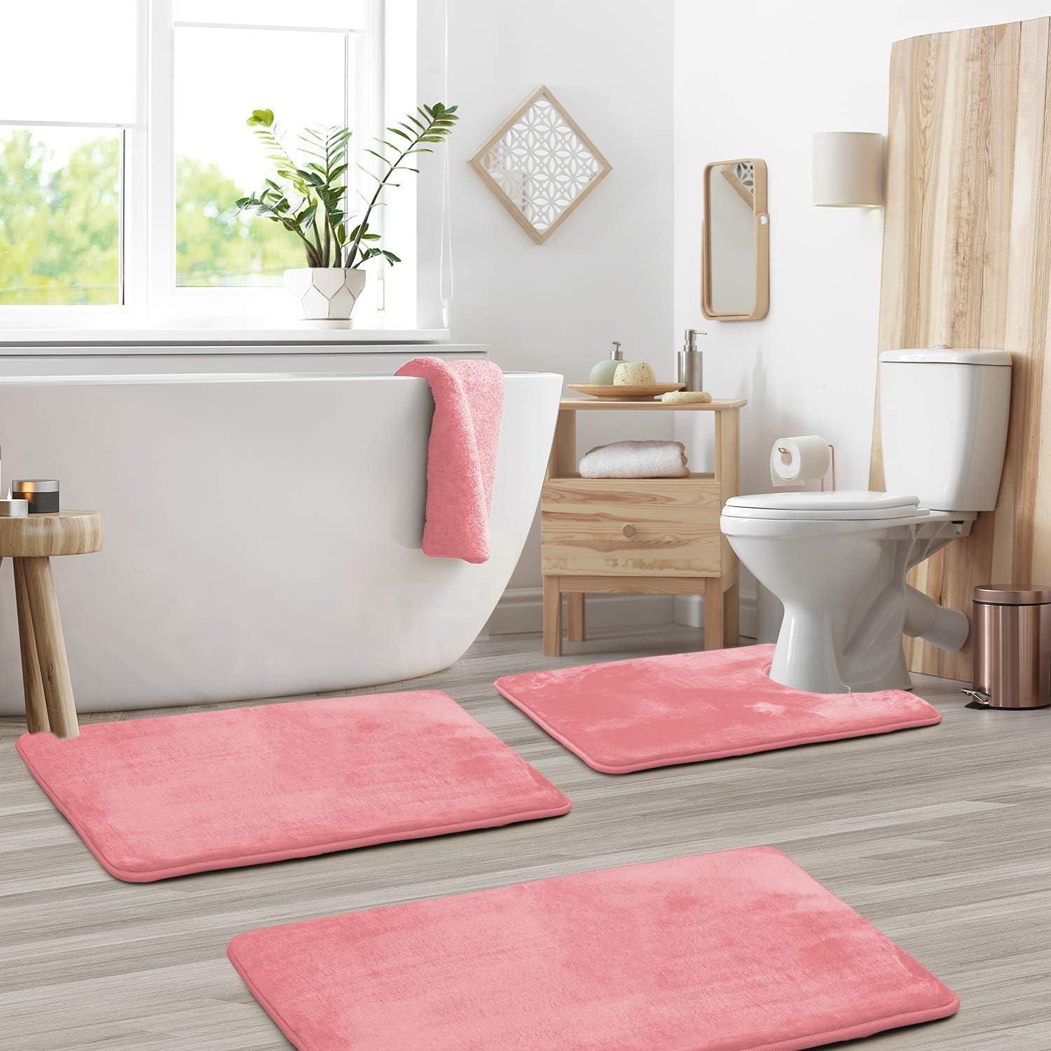 Velora Plush Velvet Memory Foam Bath Mat, 3-Piece Set