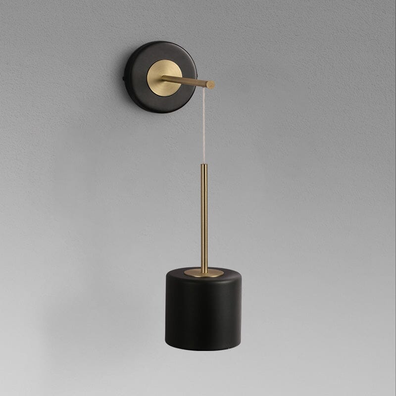 Luneta Round Acrylic Wall Light With Black Shade And Gold Cord