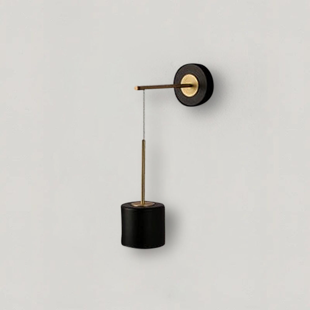 Luneta Round Acrylic Wall Light With Black Shade And Gold Cord