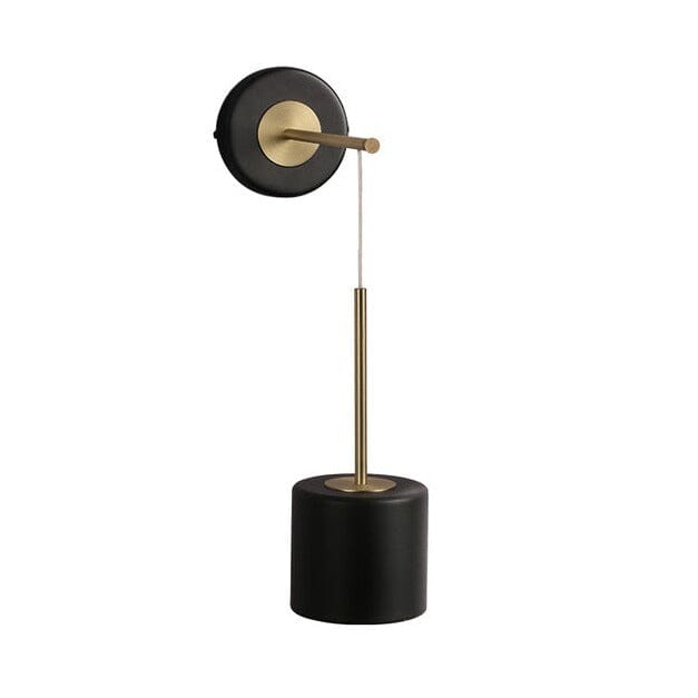 Luneta Round Acrylic Wall Light With Black Shade And Gold Cord