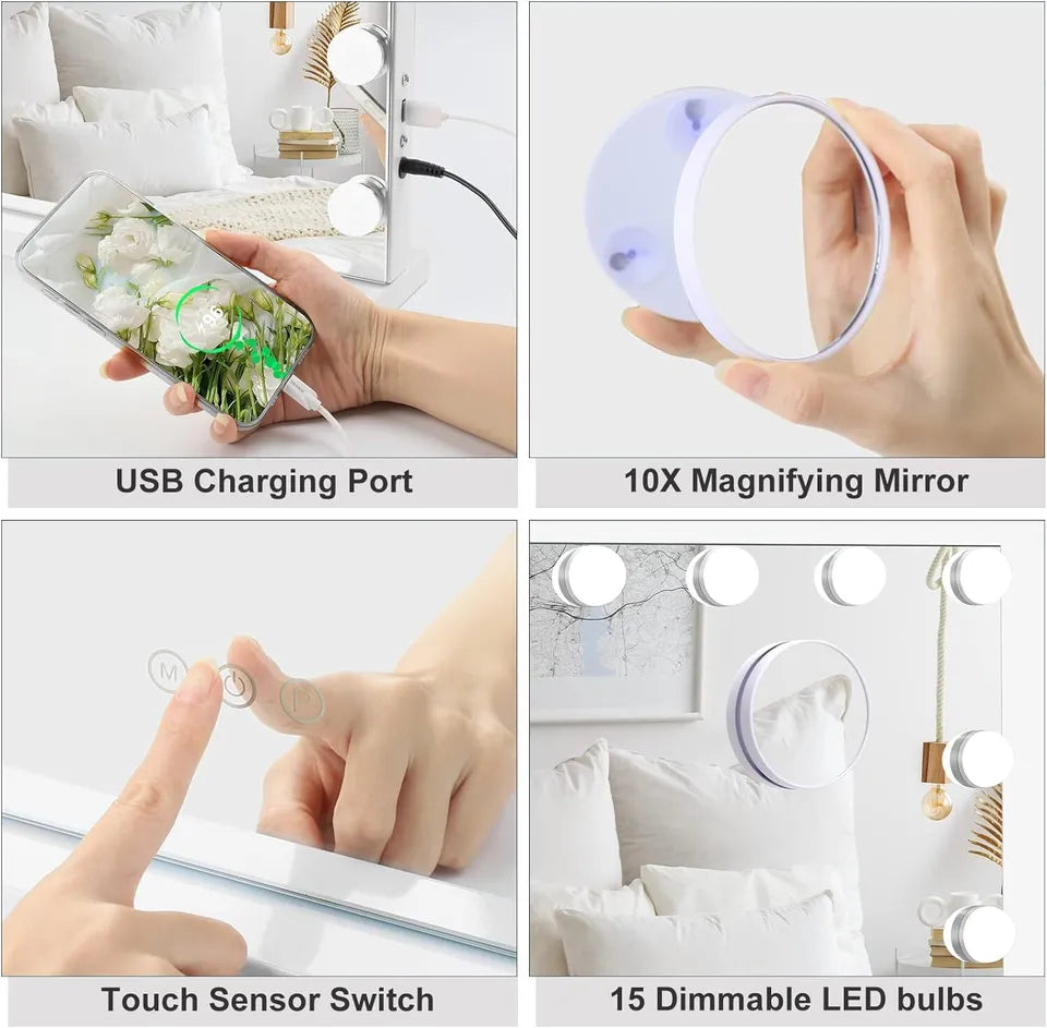 LED hollywoodské kosmetické zrcadlo s stmívatelnými LED žárovkami