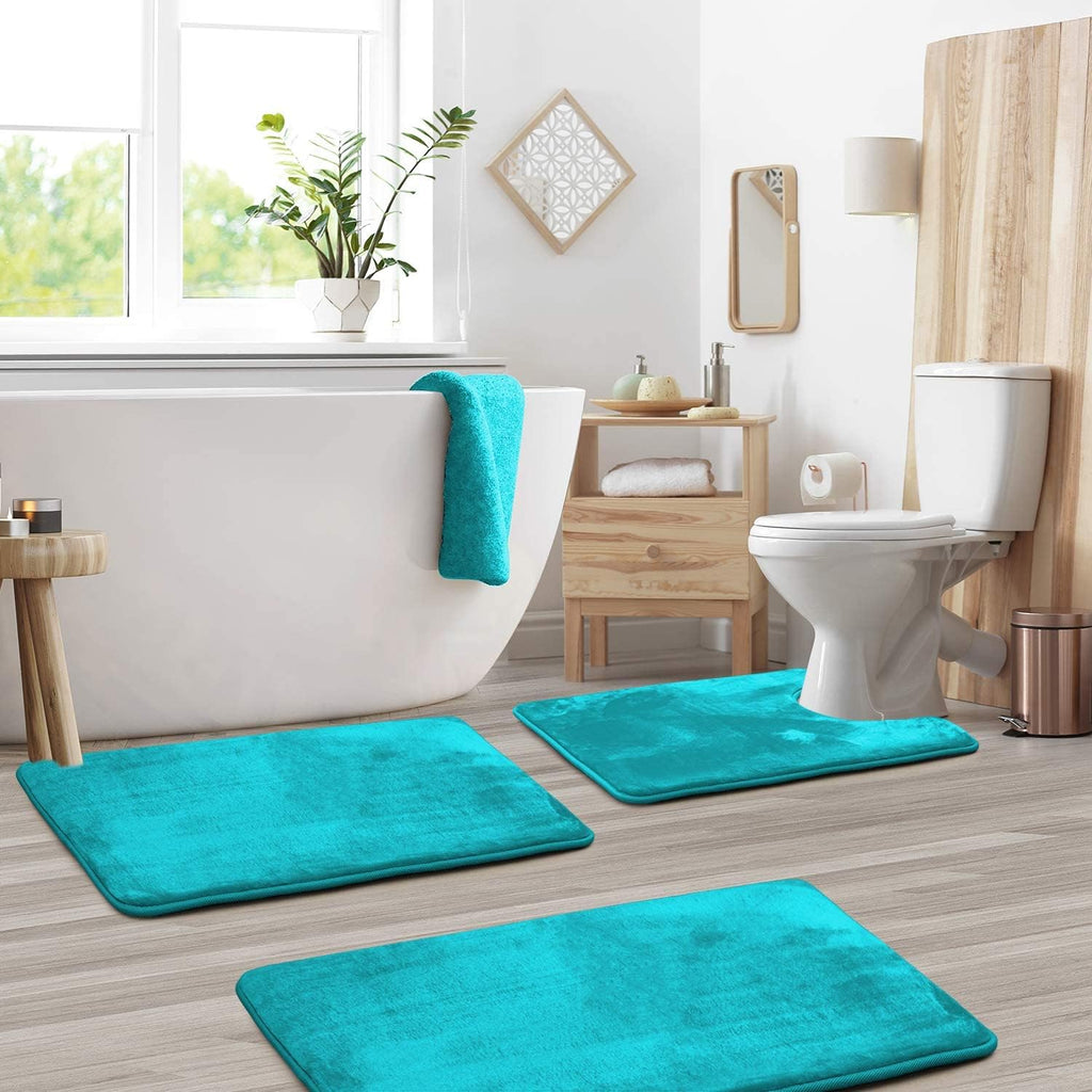 Velora Plush Velvet Memory Foam Bath Mat, 3-Piece Set
